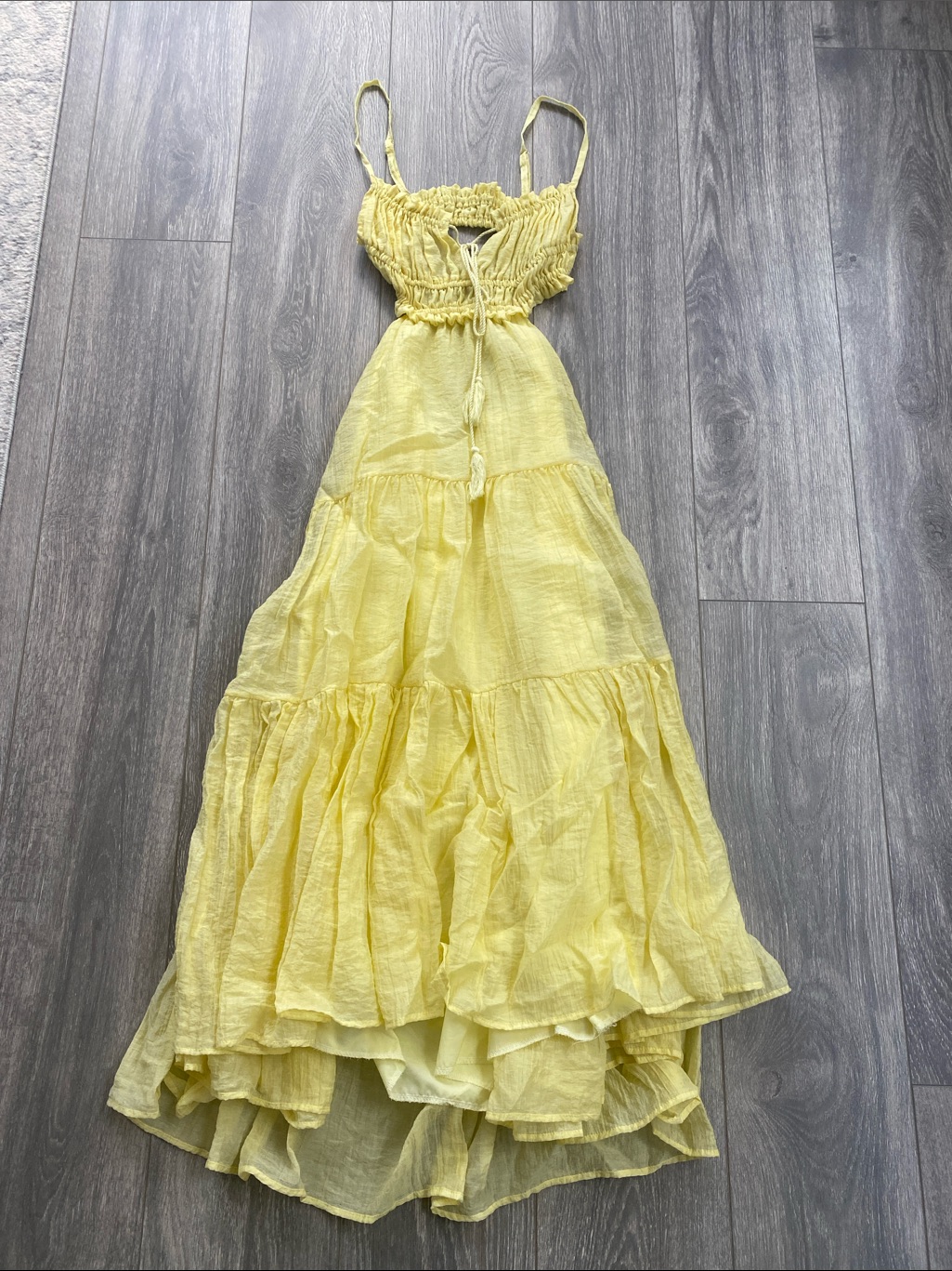 Yellow Tiered Open Back Midi/Maxi Sundress - Size S